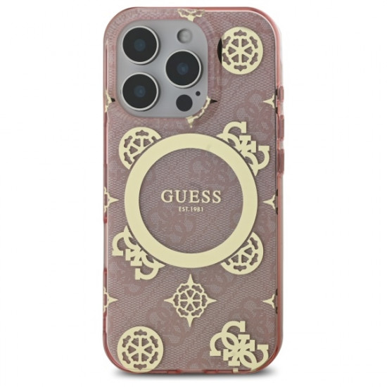 Guess GUHMP16LH4PYEEP iPhone 16 Pro 6.3"  pink hardcase IML Peony On 4G Background MagSafe