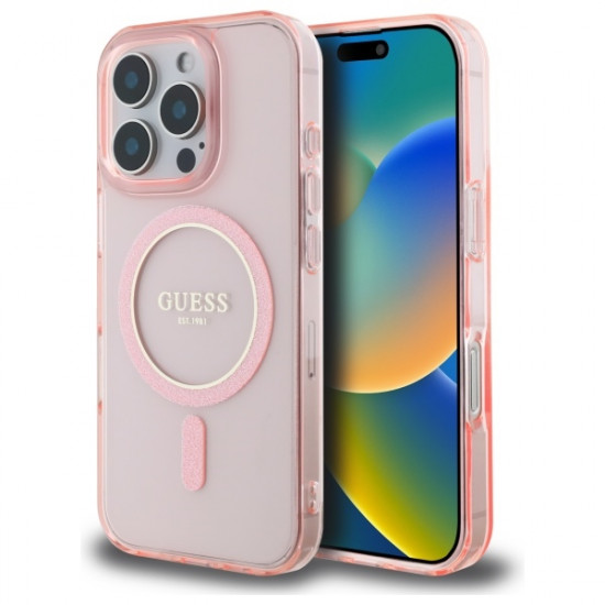 Guess GUHMP16LHFGEREP iPhone 16 Pro 6.3"  pink hardcase IML Glitter Circle MagSafe