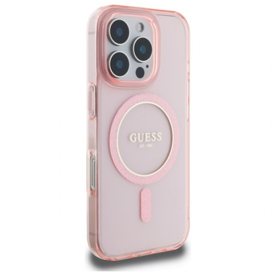 Guess GUHMP16LHFGEREP iPhone 16 Pro 6.3"  pink hardcase IML Glitter Circle MagSafe