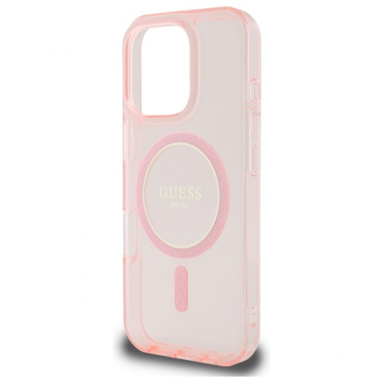 Guess GUHMP16LHFGEREP iPhone 16 Pro 6.3"  pink hardcase IML Glitter Circle MagSafe