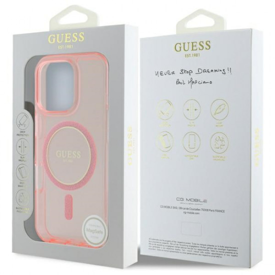 Guess GUHMP16LHFGEREP iPhone 16 Pro 6.3"  pink hardcase IML Glitter Circle MagSafe