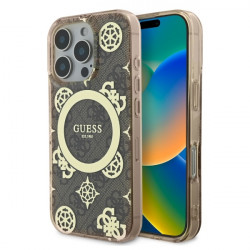 Guess GUHMP16XH4PYEEW iPhone 16 Pro Max 6.9" brown hardcase IML Peony On 4G Background MagSafe