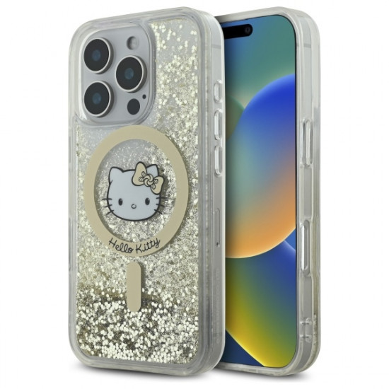 Hello Kitty HKHMP16LLGDIH iPhone 16 Pro 6.3" white gold hardcase Liquid Glitter Fever MagSafe