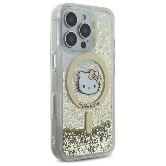 Hello Kitty HKHMP16LLGDIH iPhone 16 Pro 6.3" white gold hardcase Liquid Glitter Fever MagSafe