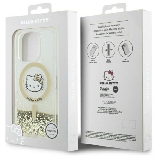 Hello Kitty HKHMP16LLGDIH iPhone 16 Pro 6.3" white gold hardcase Liquid Glitter Fever MagSafe