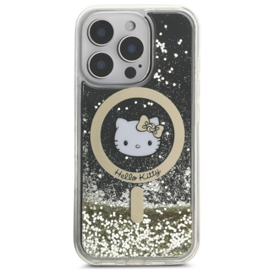 Hello Kitty HKHMP16LLGDIK iPhone 16 Pro 6.3" black gold hardcase Liquid Glitter Fever MagSafe