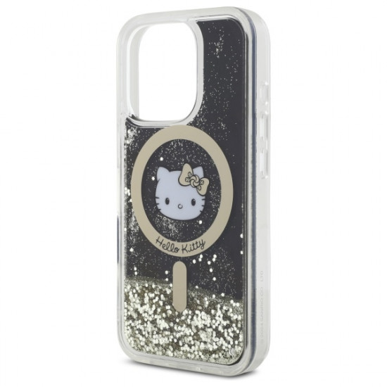Hello Kitty HKHMP16LLGDIK iPhone 16 Pro 6.3" black gold hardcase Liquid Glitter Fever MagSafe