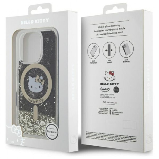 Hello Kitty HKHMP16LLGDIK iPhone 16 Pro 6.3" black gold hardcase Liquid Glitter Fever MagSafe
