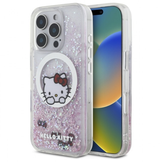 Hello Kitty HKHMP16LLSWKH iPhone 16 Pro 6.3" white hardcase Liquid Glitter Sweet Kitty Bows MagSafe