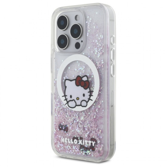 Hello Kitty HKHMP16LLSWKH iPhone 16 Pro 6.3" white hardcase Liquid Glitter Sweet Kitty Bows MagSafe