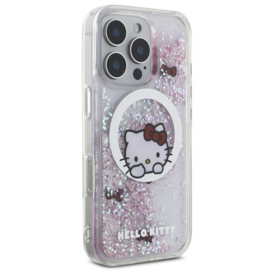 Hello Kitty HKHMP16LLSWKH iPhone 16 Pro 6.3" white hardcase Liquid Glitter Sweet Kitty Bows MagSafe