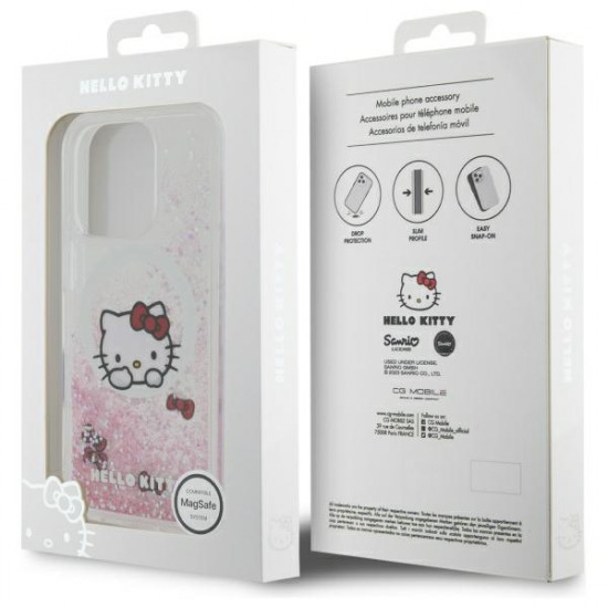Hello Kitty HKHMP16LLSWKH iPhone 16 Pro 6.3" white hardcase Liquid Glitter Sweet Kitty Bows MagSafe