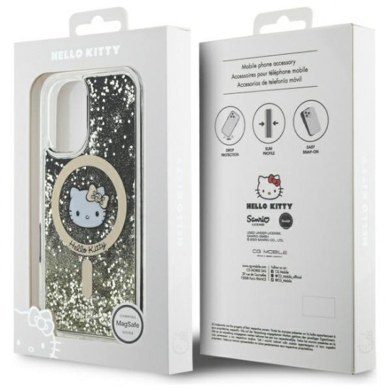 Hello Kitty HKHMP16SLGDIK iPhone 16 6.1"  black gold hardcase Liquid Glitter Fever MagSafe