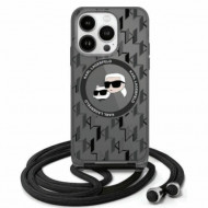 Karl Lagerfeld KLHMP16XHCKCKLCK iPhone 16 Pro Max 6.9" black hardcase IML Crossbody Monogram Karl & Choupette Head MagSafe