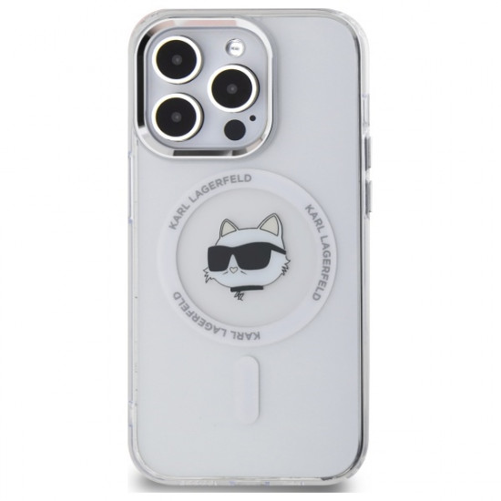 Karl Lagerfeld KLHMP14LHLSCHH iPhone 14 Pro 6.1" white hardcase IML Metal Choupette Head MagSafe