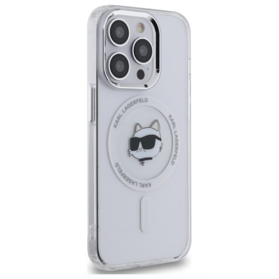 Karl Lagerfeld KLHMP14LHLSCHH iPhone 14 Pro 6.1" white hardcase IML Metal Choupette Head MagSafe