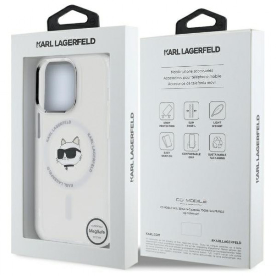 Karl Lagerfeld KLHMP14LHLSCHH iPhone 14 Pro 6.1" white hardcase IML Metal Choupette Head MagSafe