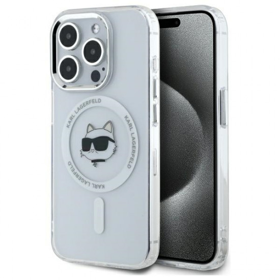 Karl Lagerfeld KLHMP15LHLSCHH iPhone 15 Pro 6.1" white hardcase IML Metal Choupette Head MagSafe