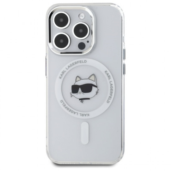 Karl Lagerfeld KLHMP15LHLSCHH iPhone 15 Pro 6.1" white hardcase IML Metal Choupette Head MagSafe