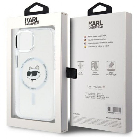 Karl Lagerfeld KLHMP15MHLSCHH iPhone 15 Plus 6.7" white hardcase IML Metal Choupette Head MagSafe