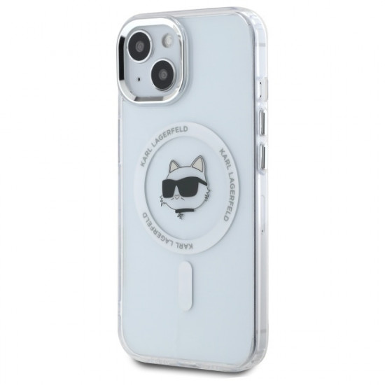 Karl Lagerfeld KLHMP15SHLSCHH iPhone 15 6.1" white hardcase IML Metal Choupette Head MagSafe