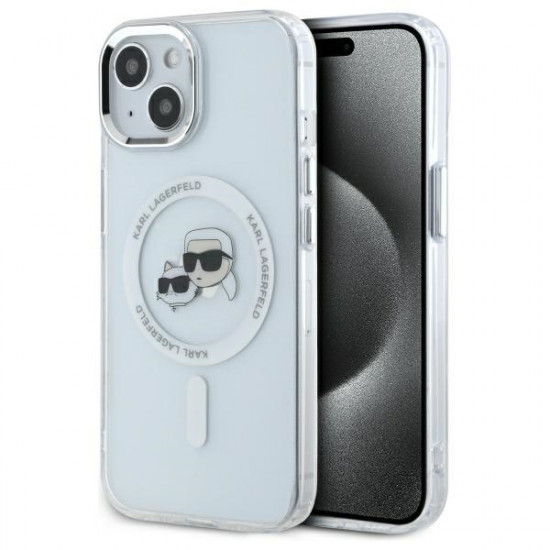 Karl Lagerfeld KLHMP15SHLSKCH iPhone 15 6.1" white hardcase IML Metal Karl&Choupette Head MagSafe