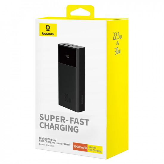 Baseus  Power Bank Star Lord (P10022904113 00)  2x USB, Type C, Micro USB, 30W, 20000mAh, Cable Type C, 3A, 30cm  Black