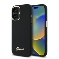 Guess  Silicone Script Metal Logo & Frame (GUHCP16MSMBSLK)  iPhone 16 Plus  Black