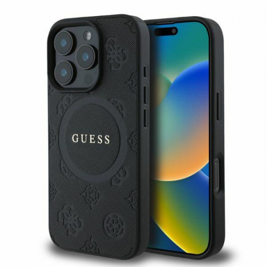 Guess GUHMP16LPSAPSMEK iPhone 16 Pro 6.3" czarny/black hardcase Saffiano Peony Classic Logo MagSafe