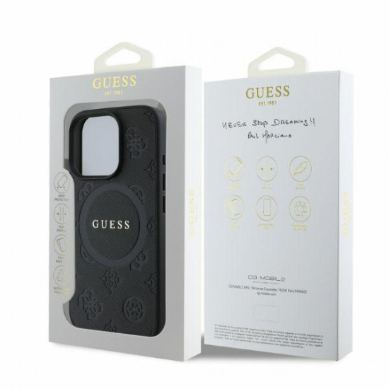 Guess GUHMP16LPSAPSMEK iPhone 16 Pro 6.3" czarny/black hardcase Saffiano Peony Classic Logo MagSafe