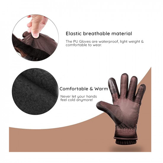 Techsuit  Touchscreen Gloves (OG101)  PU, Soft and Warm, Free Size  Brown