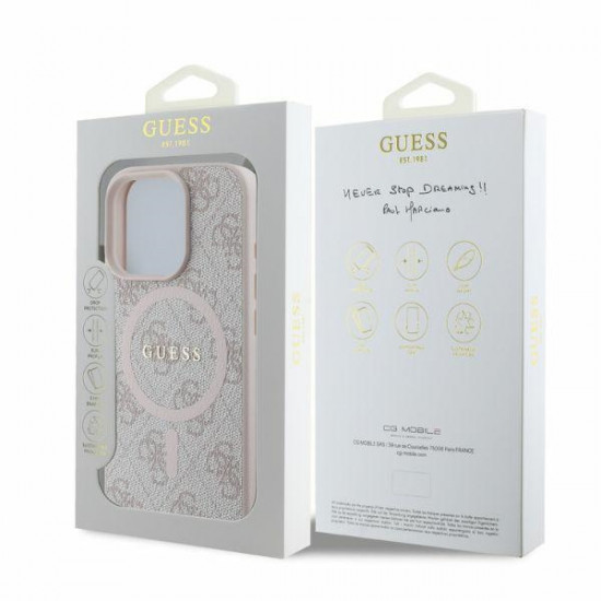 Guess GUHMP16LG4GFRP iPhone 16 Pro 6.3" różowy/pink hardcase 4G Ring Classic Logo MagSafe