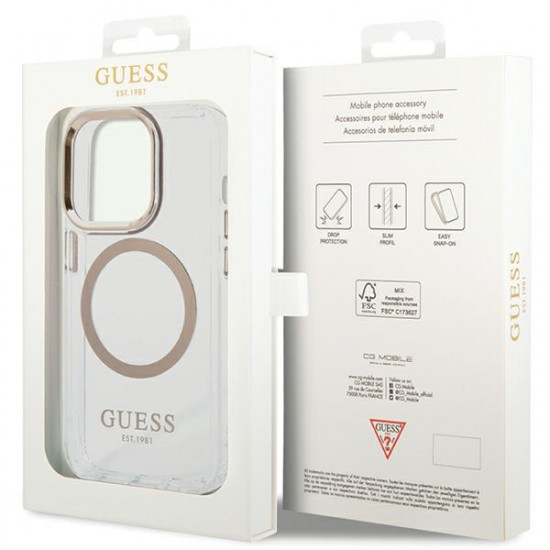 Guess GUHMP15XHTRMD iPhone 15 Pro Max 6.7" złoty/gold hard case Metal Outline Magsafe