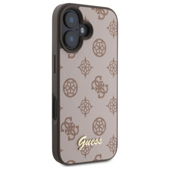 Guess GUHMP16SPGPYSW iPhone 16 6.1" brązowy/brown hardcase Peony Script MagSafe