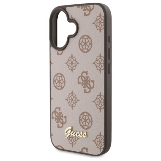 Guess GUHMP16SPGPYSW iPhone 16 6.1" brązowy/brown hardcase Peony Script MagSafe