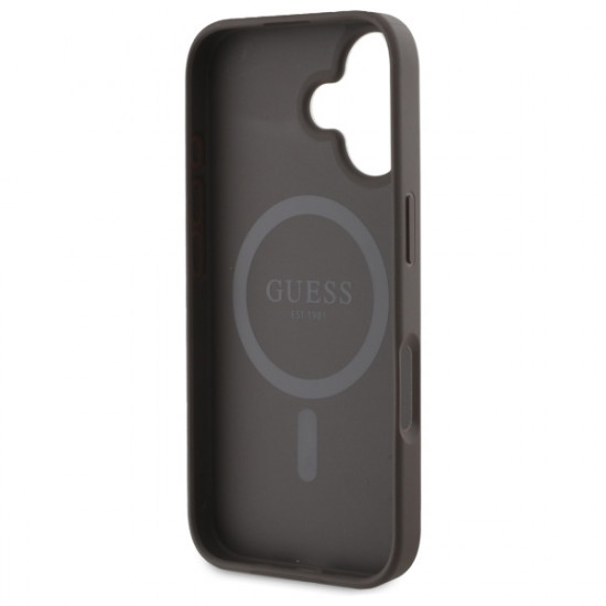 Guess GUHMP16SPGPYSW iPhone 16 6.1" brązowy/brown hardcase Peony Script MagSafe