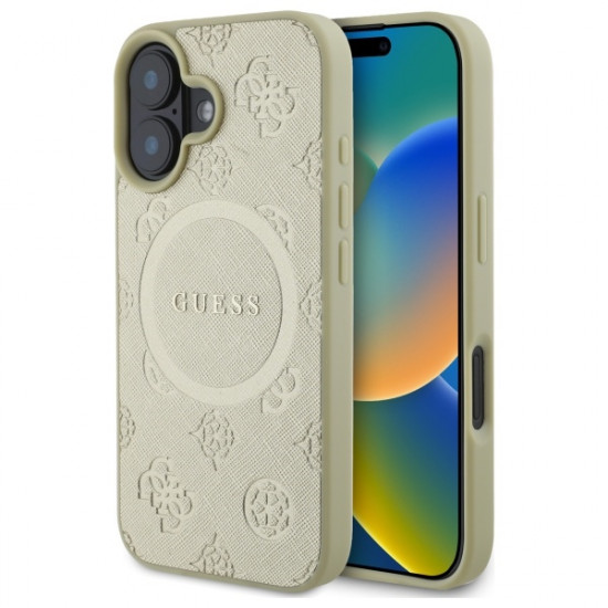 Guess GUHMP16SPSAPSMED iPhone 16 6.1" złoty/gold hardcase Saffiano Peony Classic Logo MagSafe