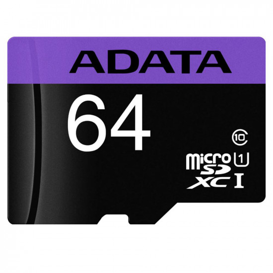 Adata Memory Card (AUSDX64GUICL10 RA1) MicroSDXC with Adapter, Class 10, UHS I U1, 64GB, Read 100MB/s Black