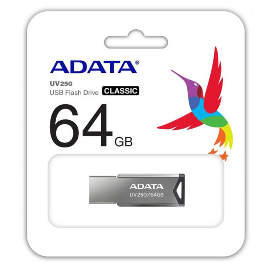 Adata Memory Stick (AUV250 64G RBK) USB 2.0 FlashDrive, 64GB Silver