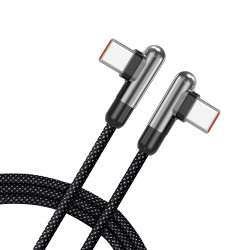 Lito Data Cable (LD13) Type C to Type C Fast Charging 60W, Nylon Braided, Right Angle Design, 1m Black