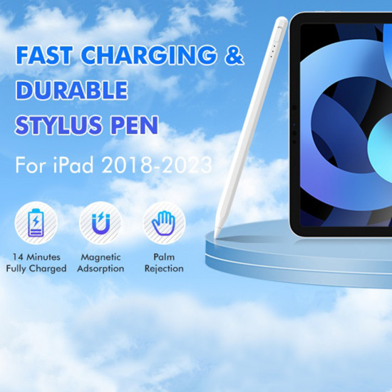 Techsuit Stylus Pen (AX10 T) for iPad, Type C, Palm Rejection, Tilt Sensitivity, Side Adsorption, 125mAh White