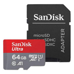 SanDisk Memory Card Ultra (SDSQUAB 064G GN6MA) MicroSDXC with Adapter, 64GB, Class 10, 140MB/s, UHS I U1 Red / Grey