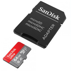 SanDisk Memory Card Ultra (SDSQUAB 064G GN6MA) MicroSDXC with Adapter, 64GB, Class 10, 140MB/s, UHS I U1 Red / Grey