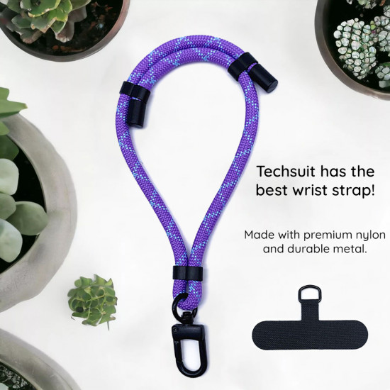 Techsuit Rope Wrist Strap (RWS1 11) for Phones, Carabiner, Nylon Braided, Durable, Adjustable, Universal Cobra Purple Techsuit Rope Wrist Strap (RWS1 11) for Phones, Carabiner, Nylon Braided, Durable, Adjustable, Universal Cobra Purple