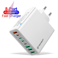 Techsuit Wall Charger (CHPD224) 4 x USB, 4 X Type C, Fast Charging, 65W White Techsuit Wall Charger (CHPD224) 4 x USB, 4 X Type C, Fast Charging, 65W White