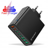 Techsuit Wall Charger (CHPD224) 4 x USB, 4 X Type C, Fast Charging, 65W Black