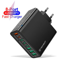 Techsuit Wall Charger (CHPD224) 4 x USB, 4 X Type C, Fast Charging, 65W Black Techsuit Wall Charger (CHPD224) 4 x USB, 4 X Type C, Fast Charging, 65W Black