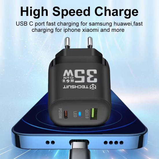 Techsuit Premium Wall Charger (CHPD174) GaN, USB QC3.0, Type C PD35W Black Techsuit Premium Wall Charger (CHPD174) GaN, USB QC3.0, Type C PD35W Black