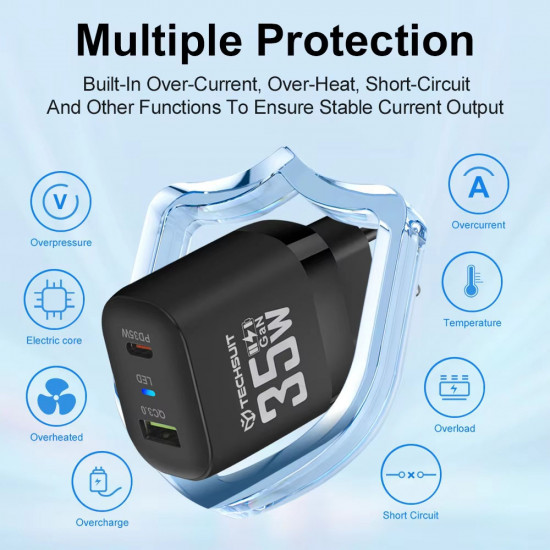 Techsuit Premium Wall Charger (CHPD174) GaN, USB QC3.0, Type C PD35W Black Techsuit Premium Wall Charger (CHPD174) GaN, USB QC3.0, Type C PD35W Black
