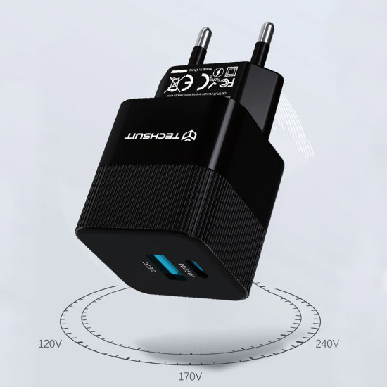 Techsuit Premium Wall Charger Tiny Series (CHPD216) GaN, USB QC3.0, Type C PD25W Black Techsuit Premium Wall Charger Tiny Series (CHPD216) GaN, USB QC3.0, Type C PD25W Black